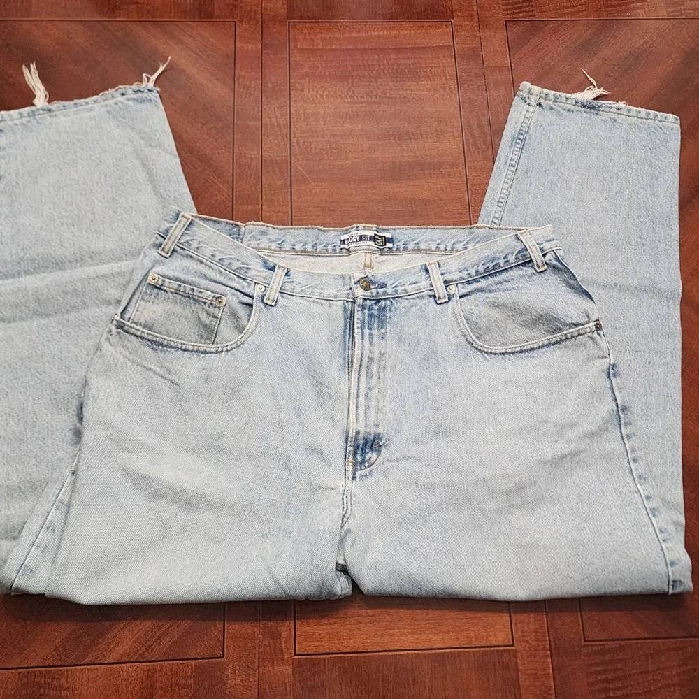 VTG Gap Jeans Mens 40x32 Blue Straight Leg Baggy Light Wash Denim Made USA 90s